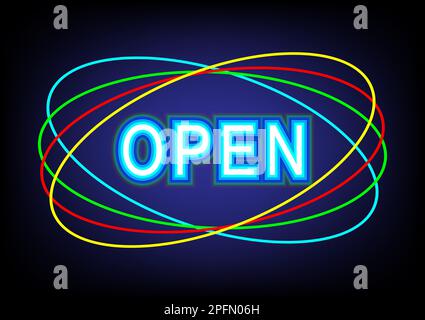 Alphabet text open neon led light text digital graphic design networking online electric letters abstract background wallpaper art vector illustration Stock Vector