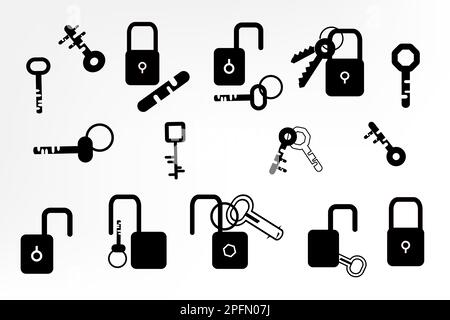 Set of key lock security silhouette icon element for decorative abstract background vector illustration Stock Vector