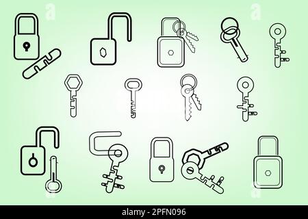 Collection of key lock symbol icons set security silhouette for decorative abstract background vector illustration Stock Vector