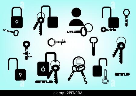 Collection of icons key lock security silhouette for decorative abstract background vector illustration Stock Vector