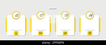 Business infographic thin line process with square and circle template design with icons and 4 options or steps. Vector illustration. Stock Vector