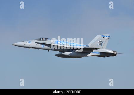 Tokyo, Japan - December 30, 2021: United States Marine Corps (USMC) Boeing F/A-18C Hornet multirole fighter from VMFA-112 Cowboys. Stock Photo