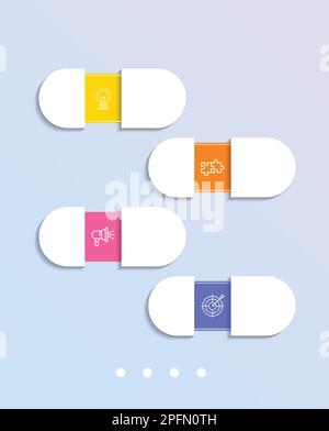 Business infographic thin line process with square and circle template design with icons and 4 options or steps. Vector illustration. Stock Vector