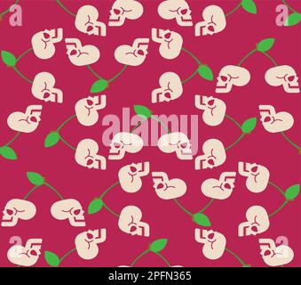 Cherry Scull pattern seamless. Cherries skeleton head background. Vector texture Stock Vector