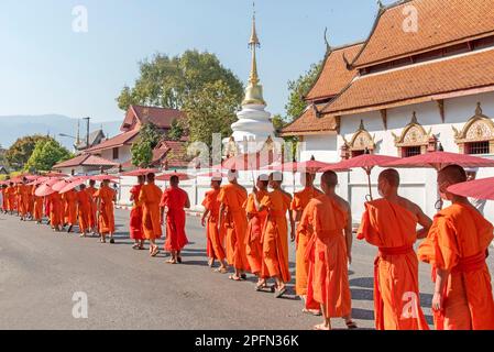 Monks, Funeral Procession from Wat Phra Singh, Chiang Mai Thailand Stock Photo