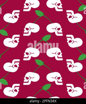 Cherry Scull pattern seamless. Cherries skeleton head background. Vector texture Stock Vector