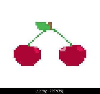 Cherry pixel art. Cherries 8 bit. pixelated Vector illustration Stock Vector