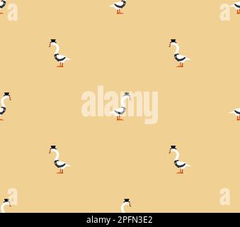 Goose aristocrat pixel art pattern seamless. 8 bit Goose in hat and with smoking pipe background. pixelated Vector texture Stock Vector