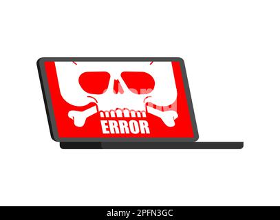 Virus on pc skull and error. Computer is infected with virus. Stock Vector