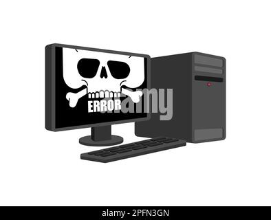 Virus on pc skull and error. Computer is infected with virus. Stock Vector