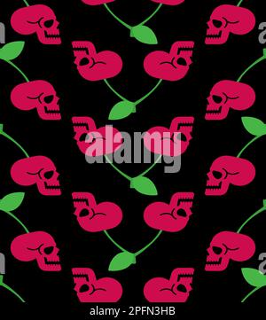 Cherry Scull pattern seamless. Cherries skeleton head background. Vector texture Stock Vector