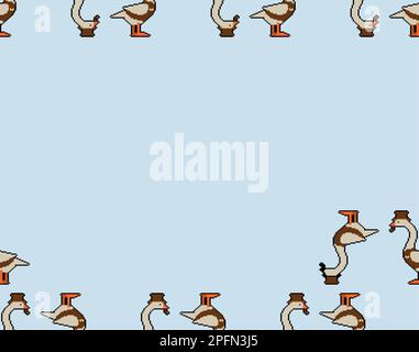 Goose aristocrat pixel art pattern seamless. 8 bit Goose in hat and with smoking pipe background. pixelated Vector texture Stock Vector