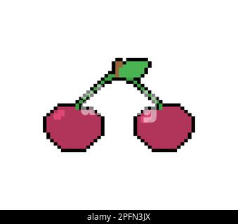Cherry pixel art. Cherries 8 bit. pixelated Vector illustration Stock Vector