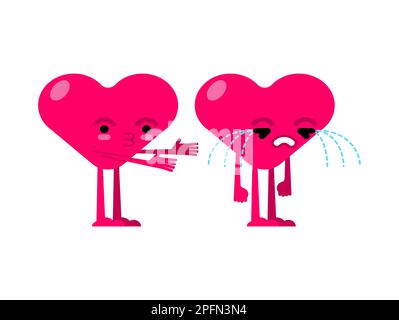 Hearts quarrels and reconciles. Two love are arguing. Concept of discord in relationships. Quarrel of lovers. couple reconcile Stock Vector