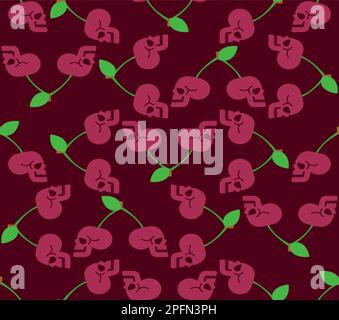 Cherry Scull pattern seamless. Cherries skeleton head background. Vector texture Stock Vector