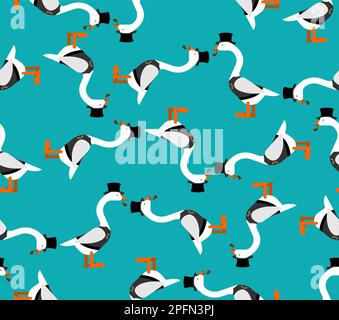 Goose aristocrat pattern seamless. Goose in hat and with smoking pipe background Stock Vector