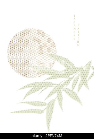 Japanese background with line pattern vector. Circle shape and bamboo branch with geometric banner in vintage style. Stock Vector