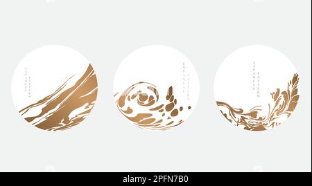 Chinese background with Asian traditional icon vector. Gold decorative element with wave pattern in vintage style. Abstract art ink banner design. Stock Vector