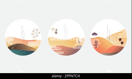 Abstract art background with Japanese wave pattern vector. Flow and dynamic banner design with gradient element in vintage style. Stock Vector