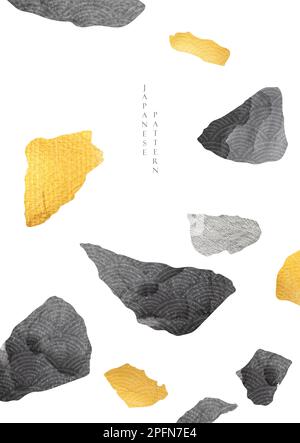 Abstract art background with gold and black texture vector. Stone and rock elements with natural banner design in vintage style. Terrazzo template. Stock Vector