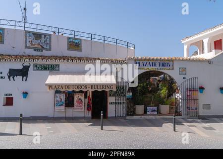 Mijas bullring entrance Plaza de Toros in Spanish village pueblo blanco of Mijas Pueblo, Spain Stock Photo