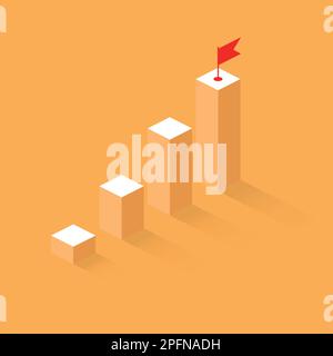 Success growth icon in flat style. Isometric level stairs vector illustration on isolated background. Progress sign business concept. Stock Vector