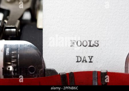 Fools day text written with a typewriter. Stock Photo