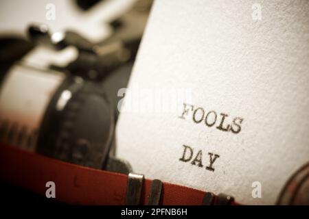 Fools day text written with a typewriter. Stock Photo