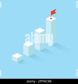 Success growth icon in flat style. Isometric level stairs vector illustration on isolated background. Progress sign business concept. Stock Vector