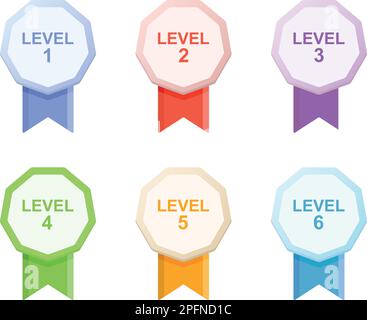 Level up badge icon in flat style. Medal for achievement vector illustration on isolated background. Game award sign business concept. Stock Vector