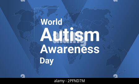 World Autism Awareness Day holiday card. Poster with earth map, blue gradient lines background, white text. Flat style design banner. Vector illustrat Stock Vector