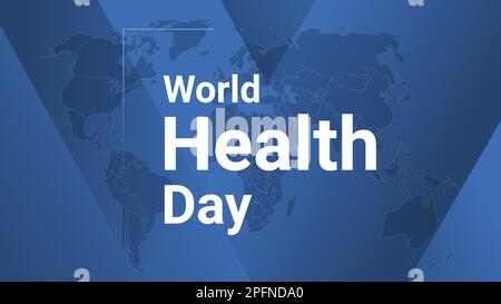 World Health Day holiday card. Poster with earth map, blue gradient lines background, white text. Flat style design banner. Vector illustration. Stock Vector