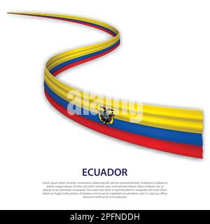 Waving ribbon or banner with flag of Ecuador. Template for independence day poster design Stock Vector