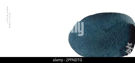 Abstract art background vector. Wallpaper design with brush stroke painting and geometric pattern. Navy  blue watercolor Illustration  wall art, cover Stock Vector