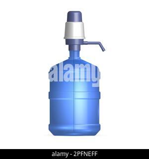 Water storage bottle with hand pump isolated on white background. Front view, 3D vector illustration. Stock Vector