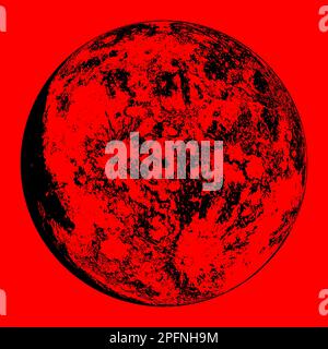 Detailed Moon illustration on Red Background. Vector Illustration Graphic Design. Stock Vector