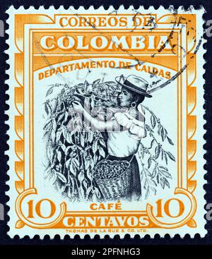 COLOMBIA - CIRCA 1956: A stamp printed in Colombia from the 'Regional Industries' issue shows Coffee, Caldas, circa 1956. Stock Photo