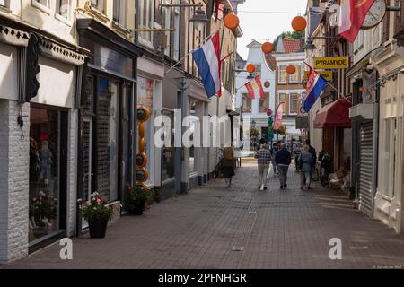 Shopping street in the picturesque town of Gouda. Stock Photo