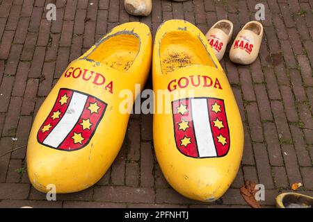 Clogs with the name of the cheese city of Gouda in the Netherlands. Stock Photo