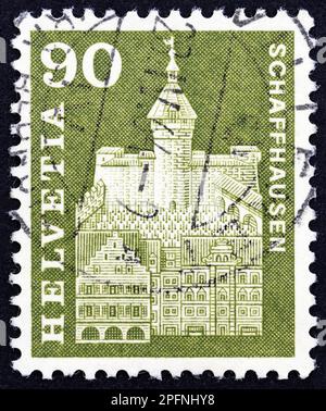 SWITZERLAND - CIRCA 1960: A stamp printed in Switzerland from the 'Architectural Monuments' issue shows Munot Fort, Schaffhausen. Stock Photo