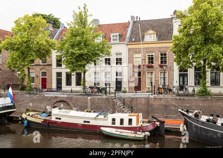 Old harbor with historic canal houses in the city of Den Bosch. Stock Photo