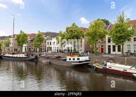 Old harbor with historic canal houses in the city of Den Bosch. Stock Photo