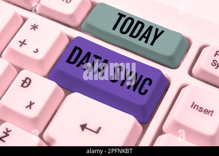 Conceptual display Data Sync. Internet Concept data that is continuously generated by different sources Stock Photo