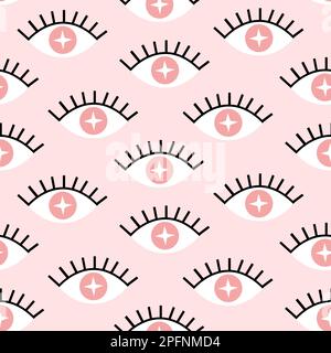 Evil eye pastel vector isolated doodle seamless pattern Magic witchcraft  occult symbol clip art line art collection Hamsa eye magical eye decor  element Pink green golden eyes Fabric textile Stock Vector 