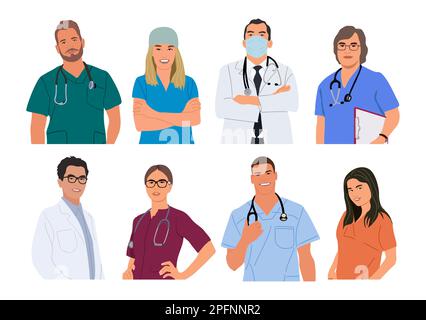 Set of smiling doctors, nurses vector illustration Stock Vector Image ...