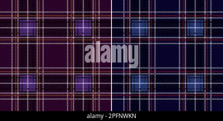 Tartan Plaid Fabric Texture Check Tweed Pattern In Navy Blue, Purple, Red, White Stock Vector