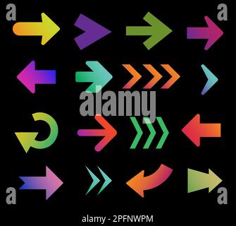 Shiny Illuminated Glowing Sign Arrow Pointer Element Icons Stock Vector