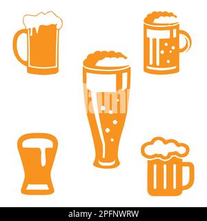 Set Of Different Types Of Beer Glasses And Mugs With Foam. Vector Illustration On White Background Stock Vector