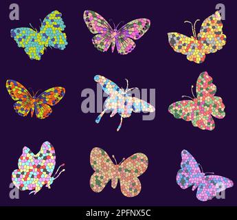 Mosaic Butterflies Monarch Vector Icons Stock Vector
