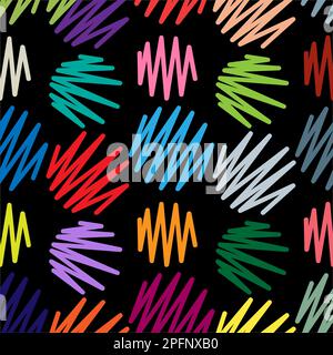 Messy Irregular Zigzag Lines Pattern With Scribbles And Scrawls. Colorful Doodle Pattern Background Stock Vector